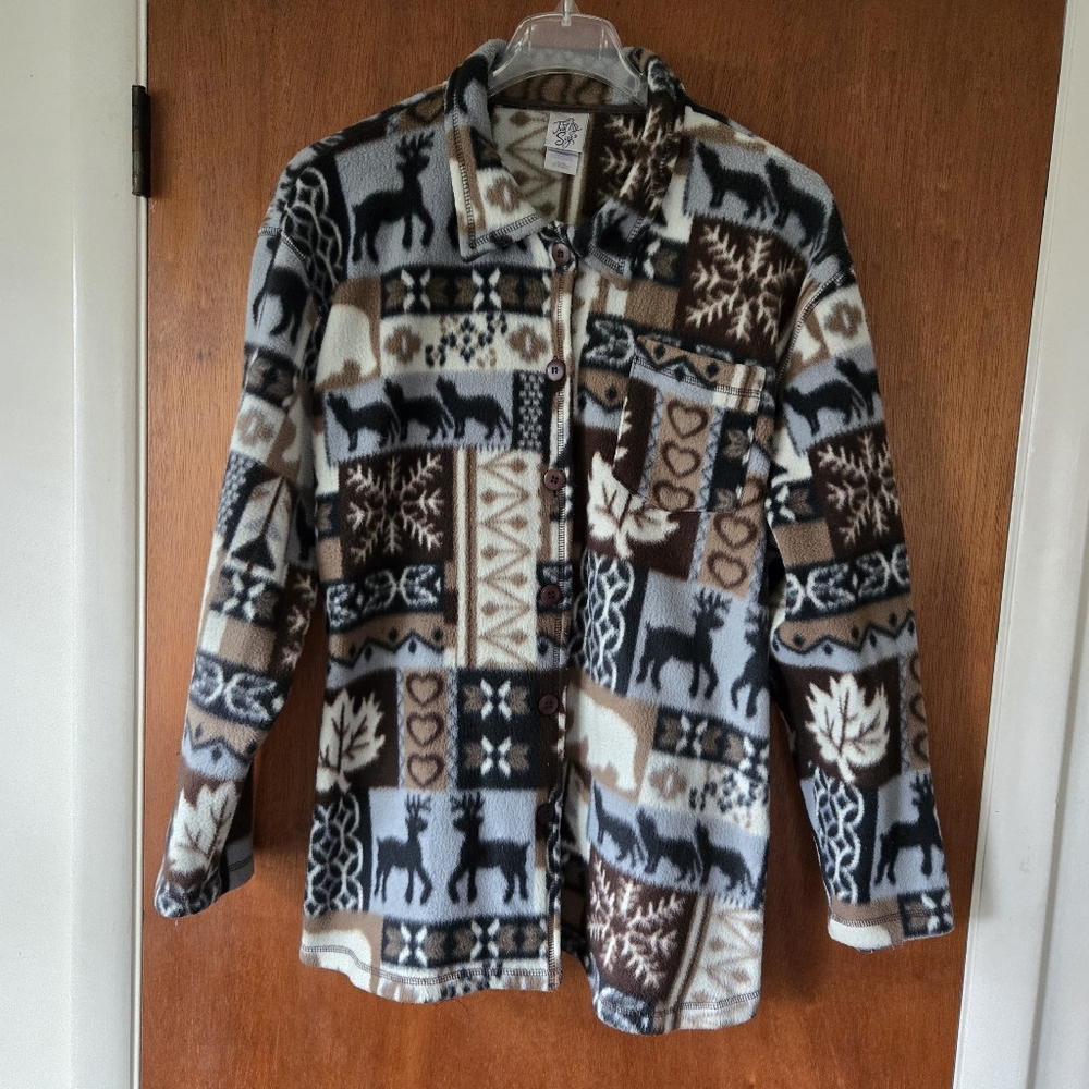 Fleece Autumn Scene Button Front Jacket By Just My Size. Women's Size 26/28